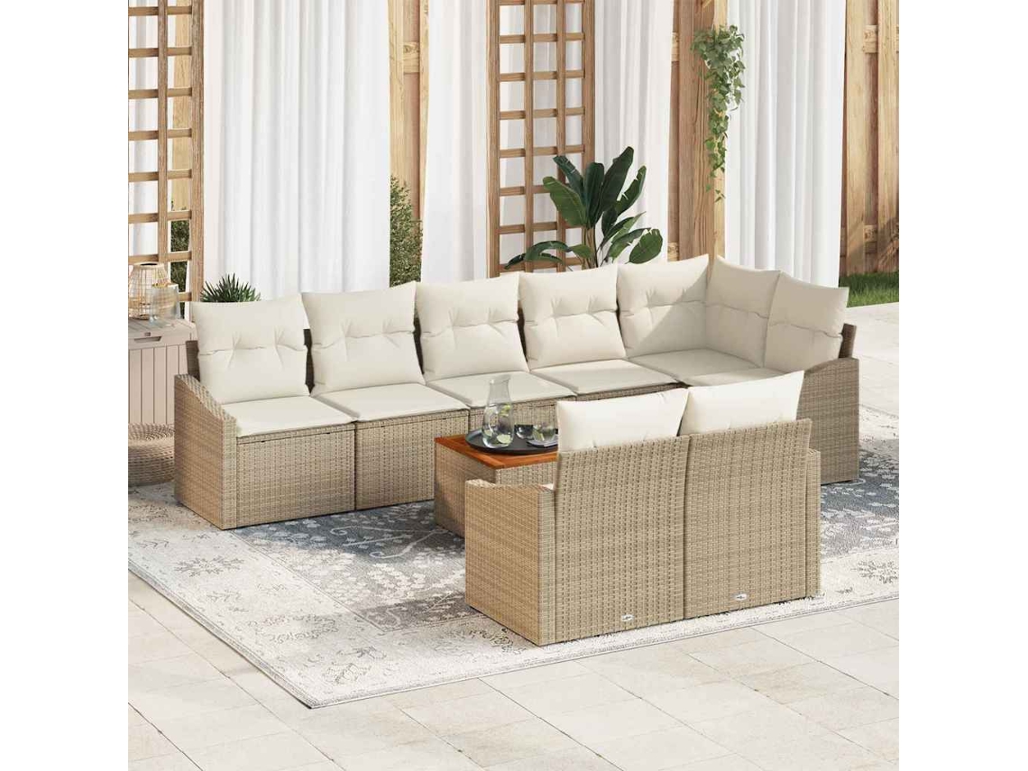 Vidaxl Conjunto De Sofá De Jardim 9 Unid. Bege E Creme Vime Pe