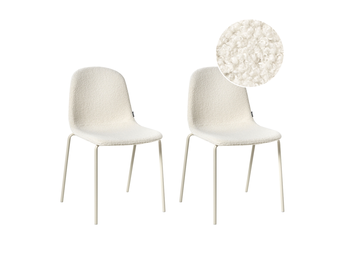 Juego De 2 Sillas De Conferencia Apilables Beliani Loma De Bouclé Blanco 50x55x85