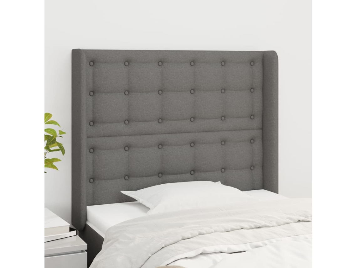 Vidaxl Cabeceira Cama C/ Abas Tecido 103x16x118/128 Cm Cinzento-escuro