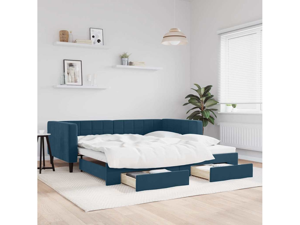 Vidaxl Sofá-cama Com Gavetão E Gavetas 100x200 Cm Veludo Azul