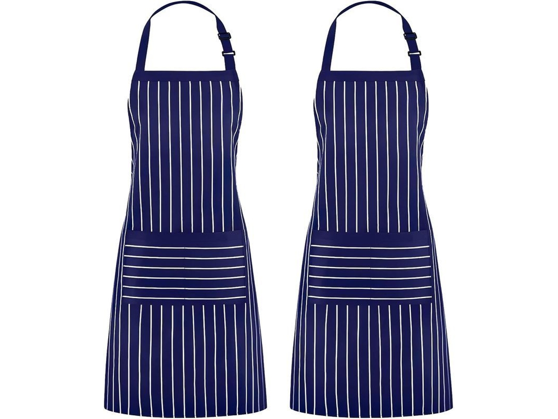 Rebe-delantal Com Listras Ajustável 2 Peças Com 2 Bolsos, Unissex Para Cozinha Chef Churrasco Pintura Azul Marinho