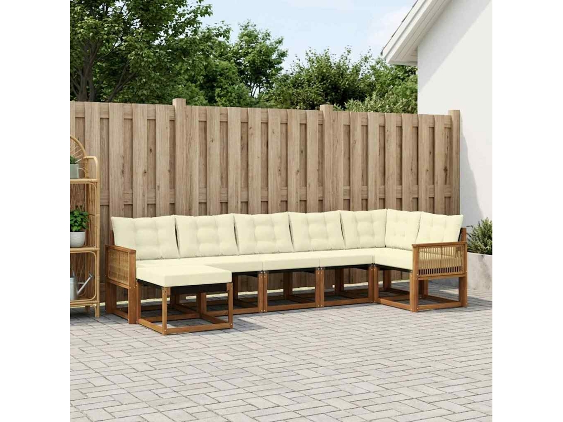 Vidaxl Conjunto De Sofás Para Exterior 7 Pcs Natural E Creme