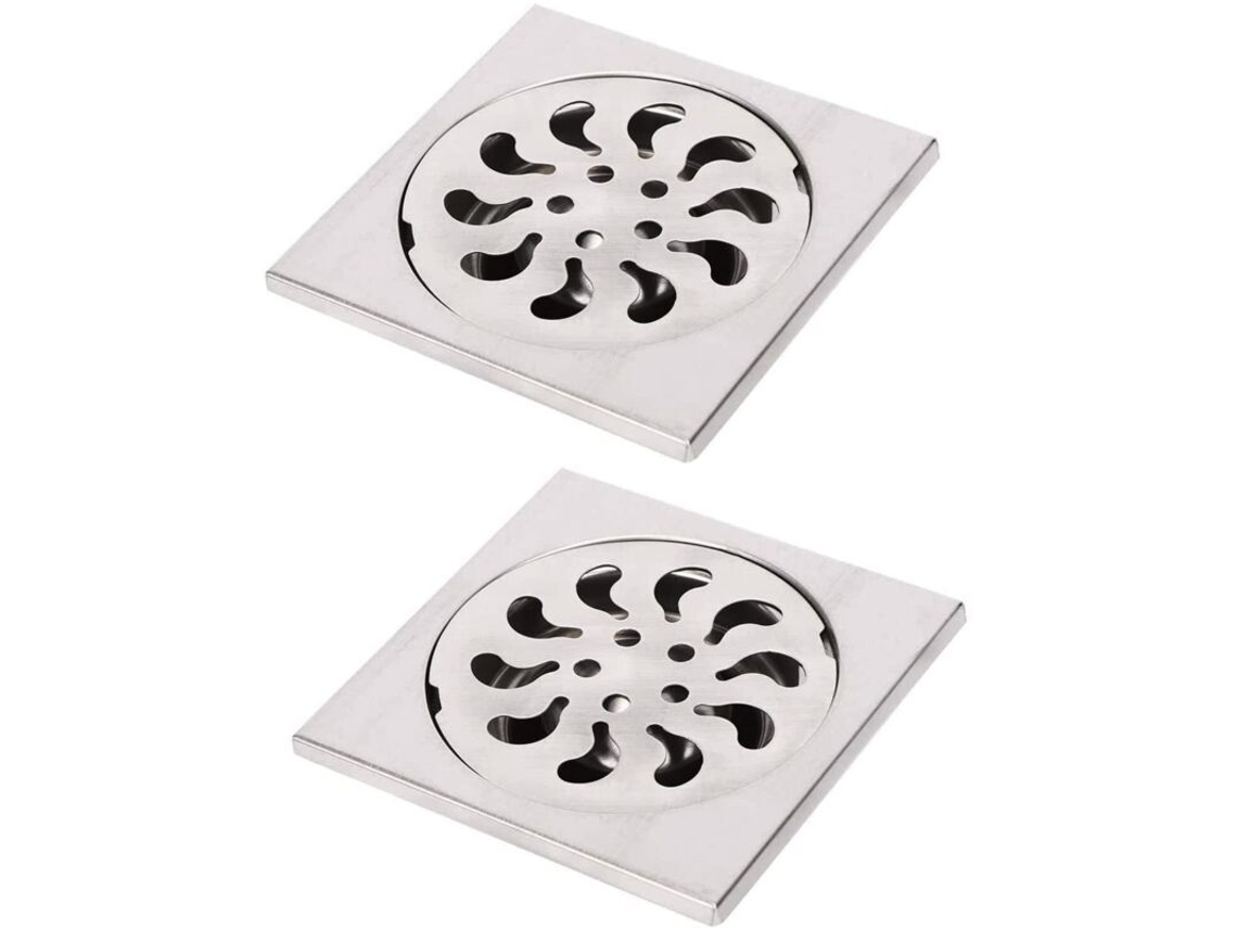 Conjunto de 2 ralos de piso em aço inoxidável, grelha quadrada para chuveiro, filtro, 90x90x30mm | AQUAFORGE