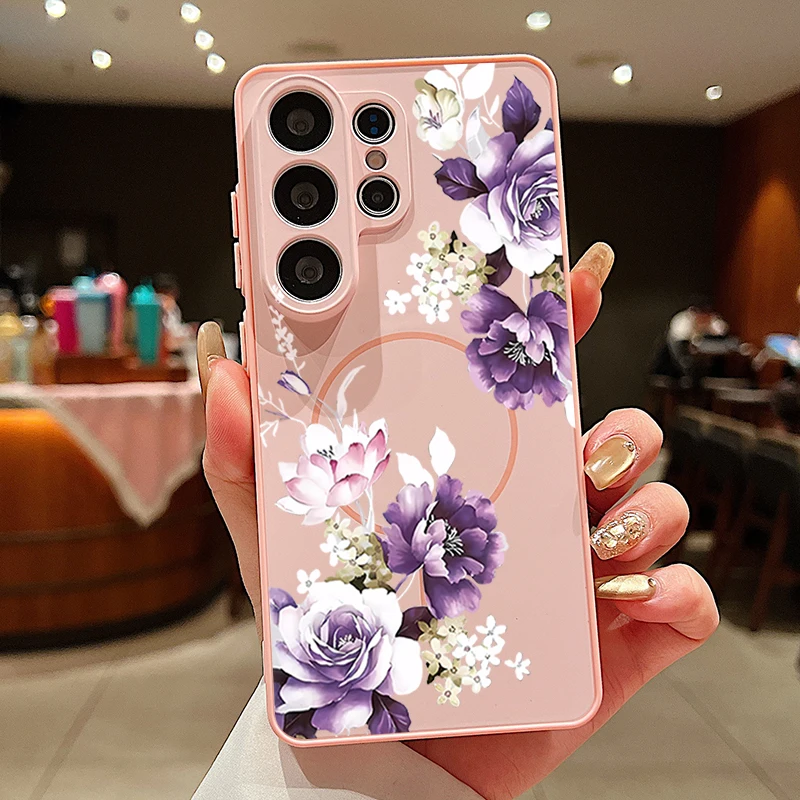 Capa Rígida Magnética Rosa Para Samsung Galaxy A36 Com Estampa Floral.