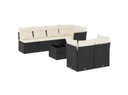 Conjunto 8 sofás de jardim VIDAXL com almofadões vime PE preto