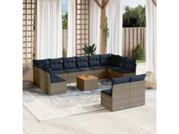 Vidaxl 13 Pcs Conjunto Sofás P/ Jardim C/ Almofadões Vime Pe Cinzento