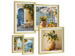 Composição De Quadros Na Parede Lírios No Jardim, Flores Coloridas Moldura Dourada Quadros Para A Sala De Estar Espelharte (conjunto De 5 Imagens)