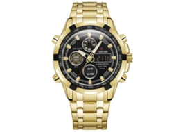 Reloj De Cuarzo Con Alarma Y Fecha Luminoso Para Hombre (caja Dorada Dial Negro)