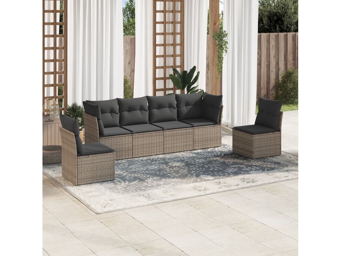 Vidaxl 6 Pcs Conjunto Sofás De Jardim Com Almofadões Vime Cinzento
