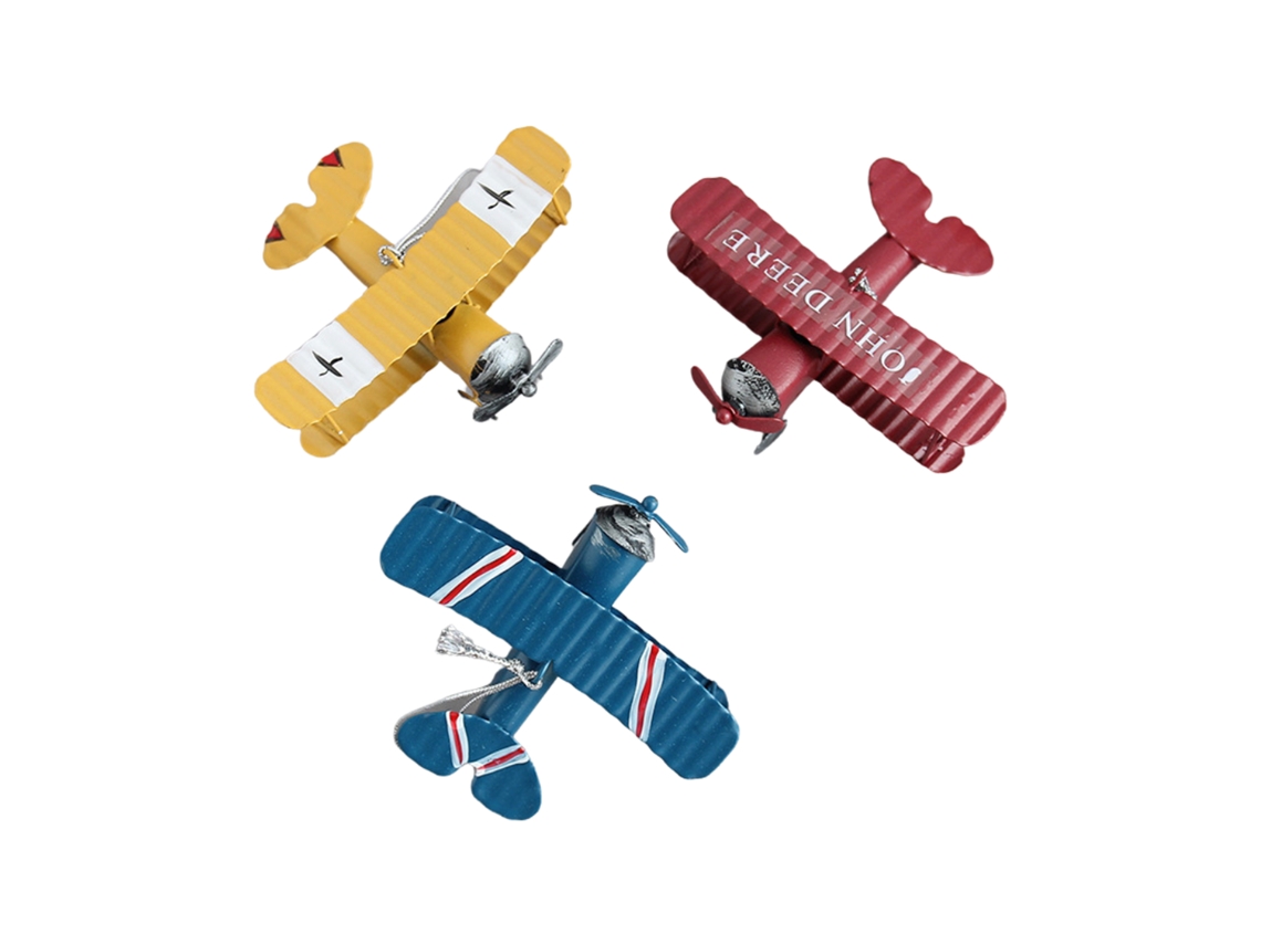 Ornamentos Aéreos Retrô Amarelo Vermelho Azul 3 Peças