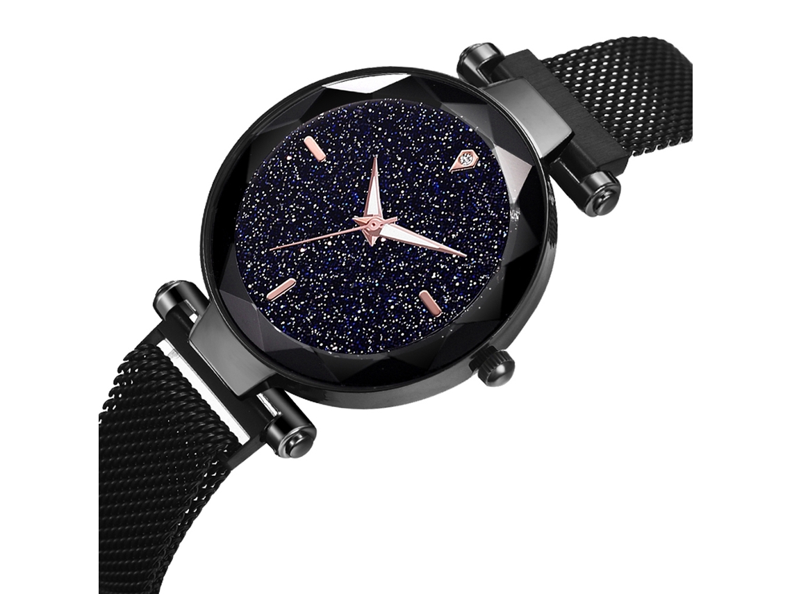 Relógio de Quartzo para Mulher Dama Estilo Elegante Pulseira de Liga com Fecho Magnético Preto