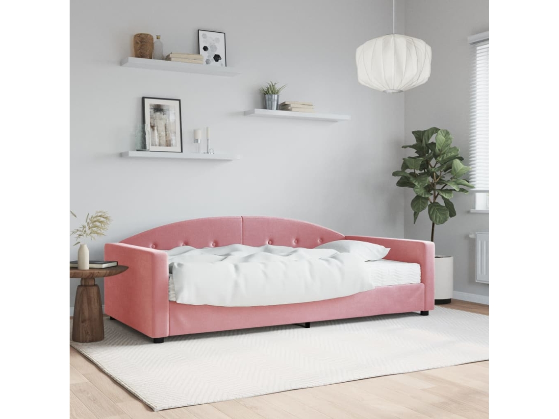 Vidaxl Sofá-cama Com Colchão 100x200 Cm Veludo Rosa