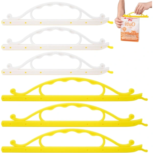 Prendedores Reutilizáveis Para Sacos De Pão E Alimentos, Em Pp, Cor Branco E Amarelo, Fecho Hermético