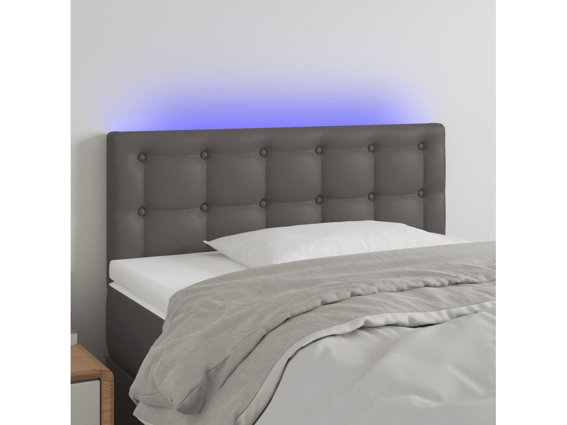 Vidaxl Cabeceira Cama C/ Led 100x5x78/88cm Couro Artificial Cinzento