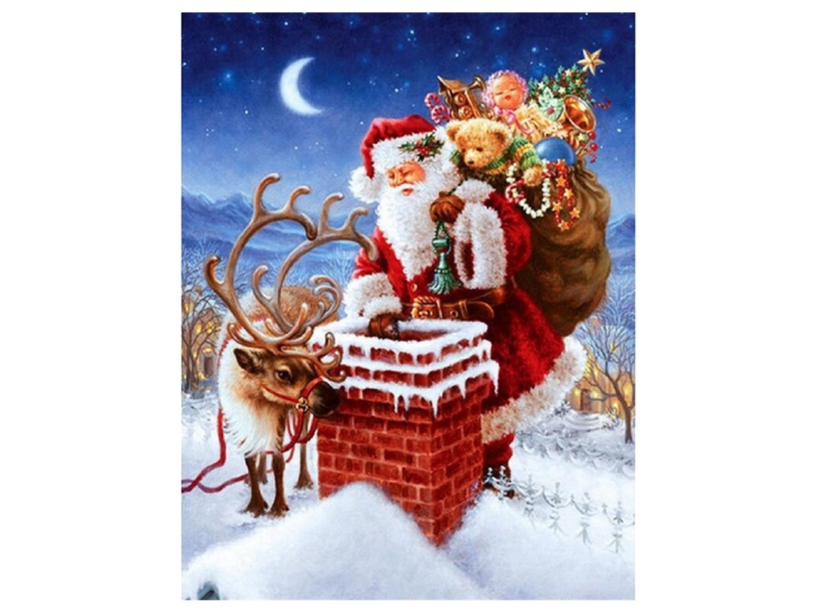 Quadro Decorativo Diy Papai Noel Boneco de Neve Gato Gx1854