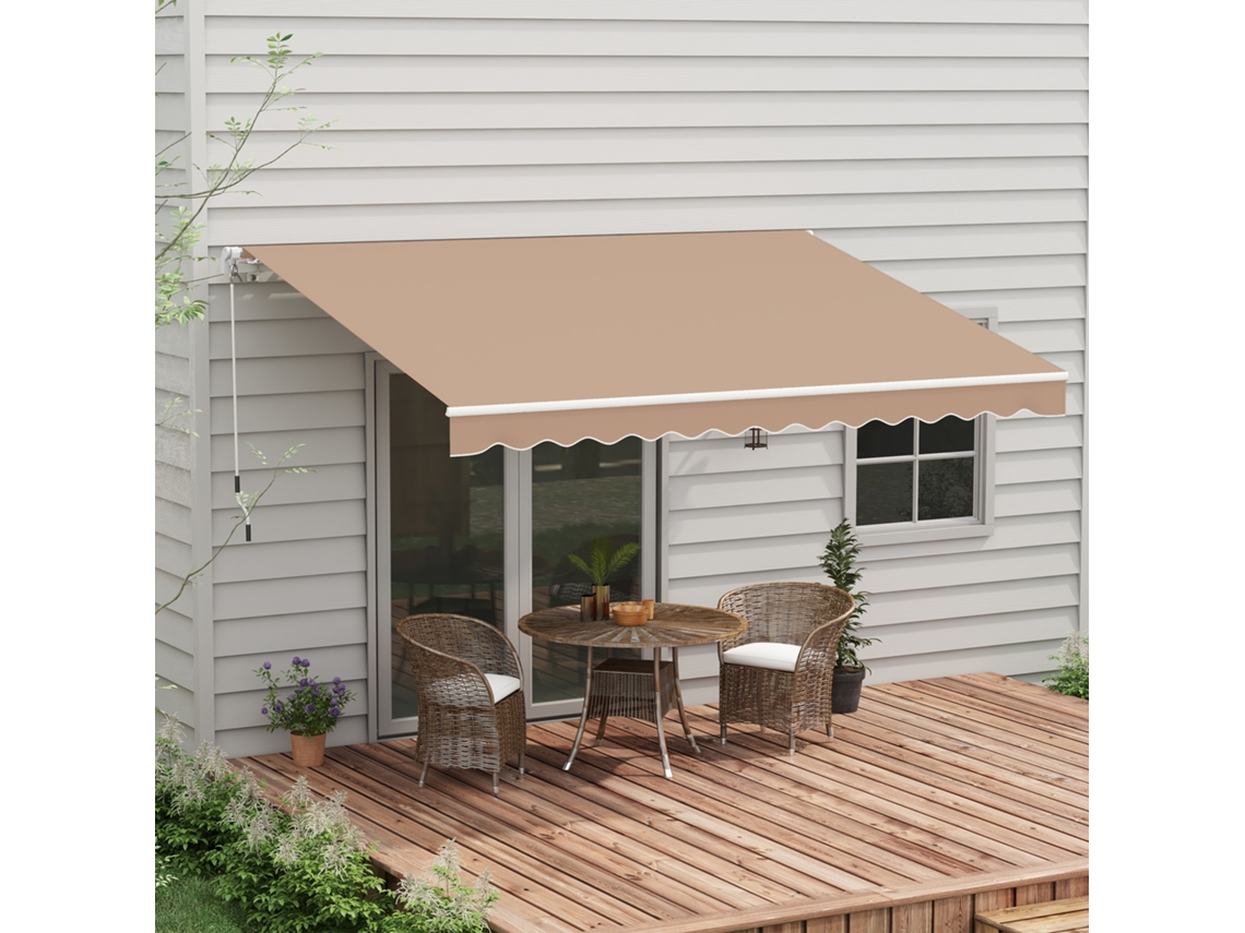 Toldo Retrátil Manual Marrom 350x250 cm com Manivela, Impermeável e Anti UV