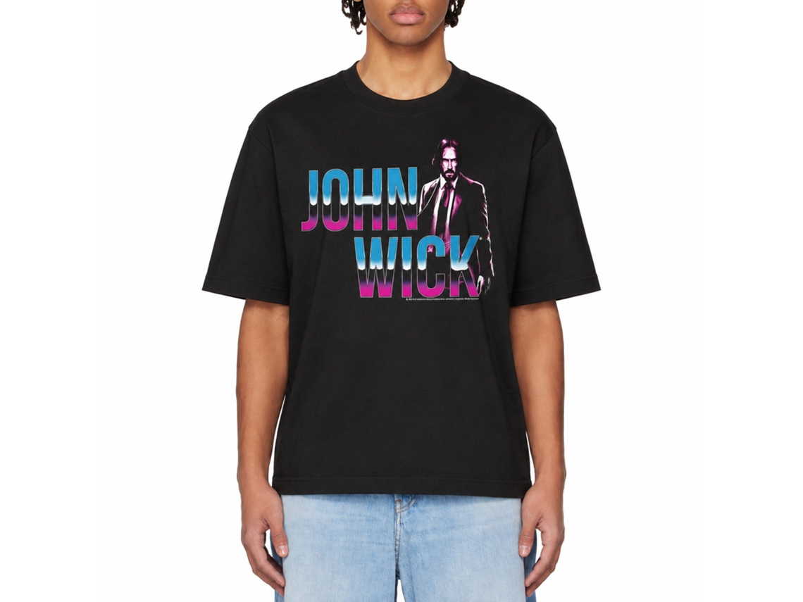 Rockinstone John Wick Neon Chrome Logo Black Adult T-shirt Size:s
