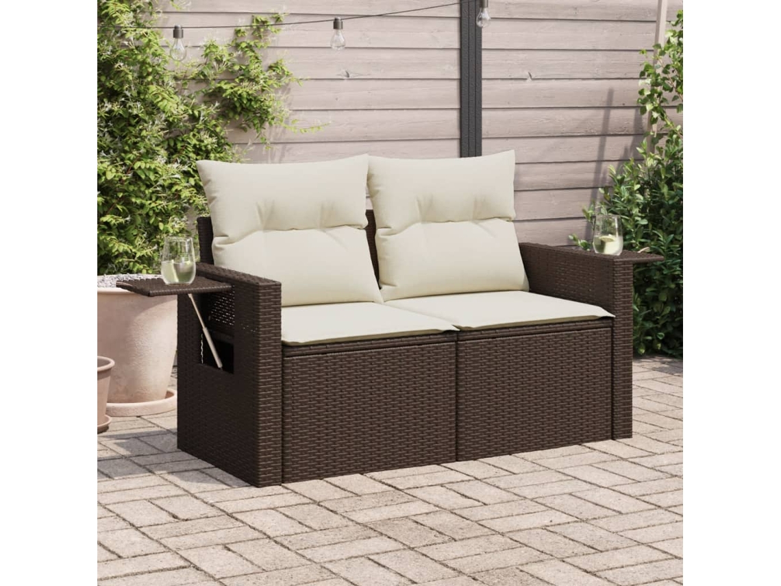 Sofá De Jardim Com Almofadões 2 Lugares Vime Pe Marrom Dkd Home Decor