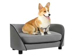Sofá Para Cães Com Almofada Macia, Capa Removível E Lavável, Estofado Em Veludo Holandês Cinza.