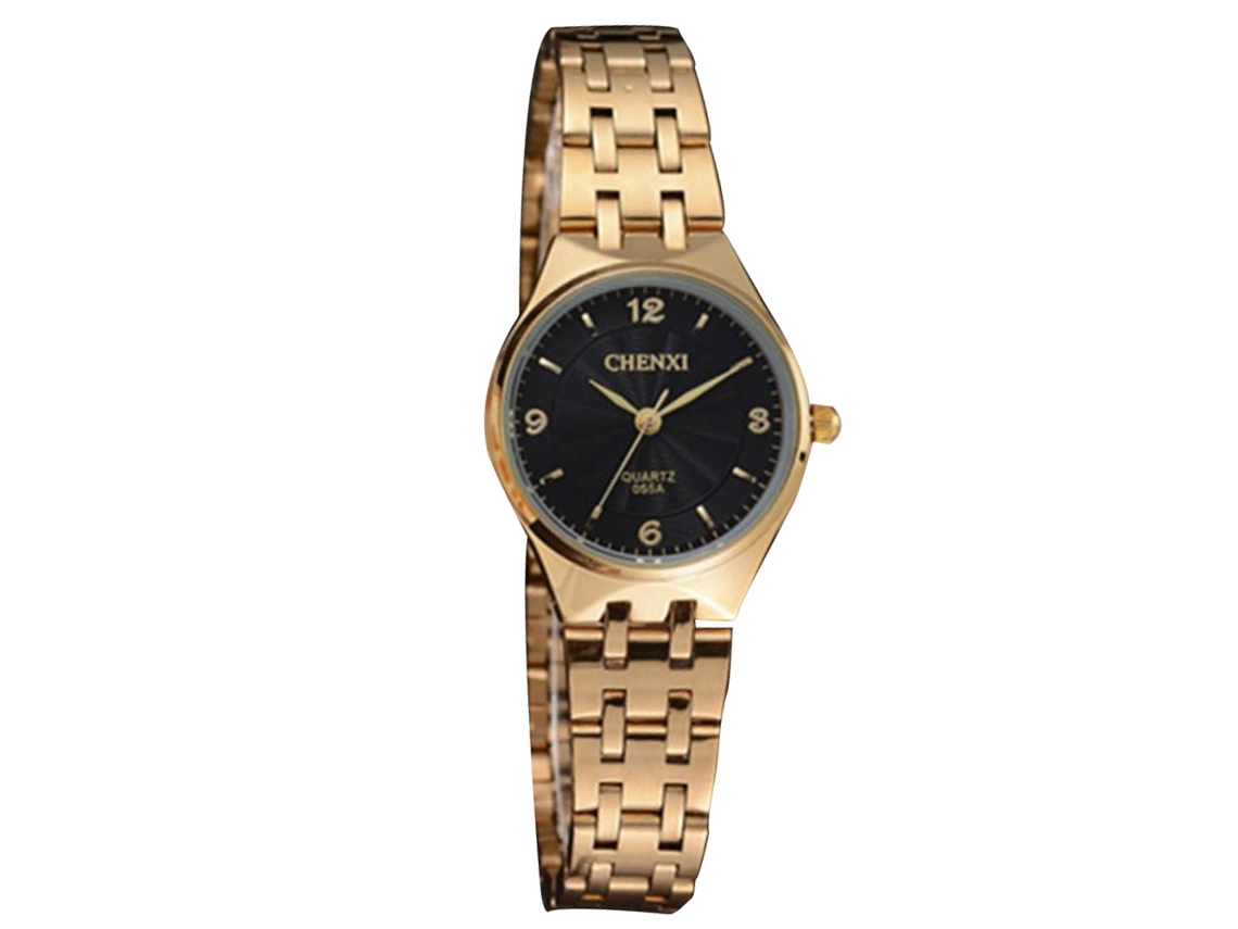 Relógio de pulso feminino casual e elegante, à prova d'água, com movimento de quartzo e pulseira de aço (mostrador preto)