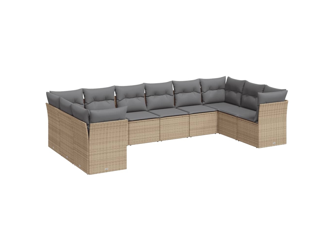Conjunto de 10 Sofás para Jardim com Almofadões Vime Pe Bege MAISON EXCLUSIVE
