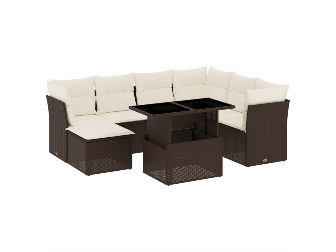 Conjunto de 8 Sofás de Jardim com Almofadões Vime Pe Castanho MAISON EXCLUSIVE (8 pcs)