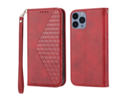 Capa Textura Gémeo Pega Para Iphone 14 Pro Max Pele Sintética Magnética Vermelho