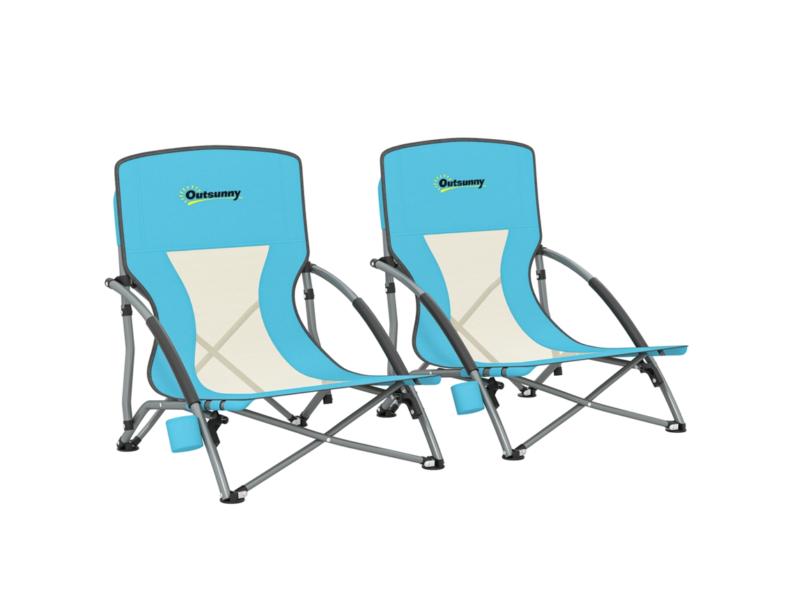 2 cadeiras de praia dobráveis, com saco de transporte e porta copos, 58x55x62cm, azul