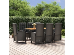 Vidaxl 9 Pcs Conjunto De Jantar P/ Jardim C/ Almofadões Vime Pe Preto