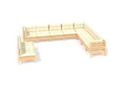 Conjunto de 10 Lounge Jardim com Almofadões Creme Pinho Maciço MAISON EXCLUSIVE
