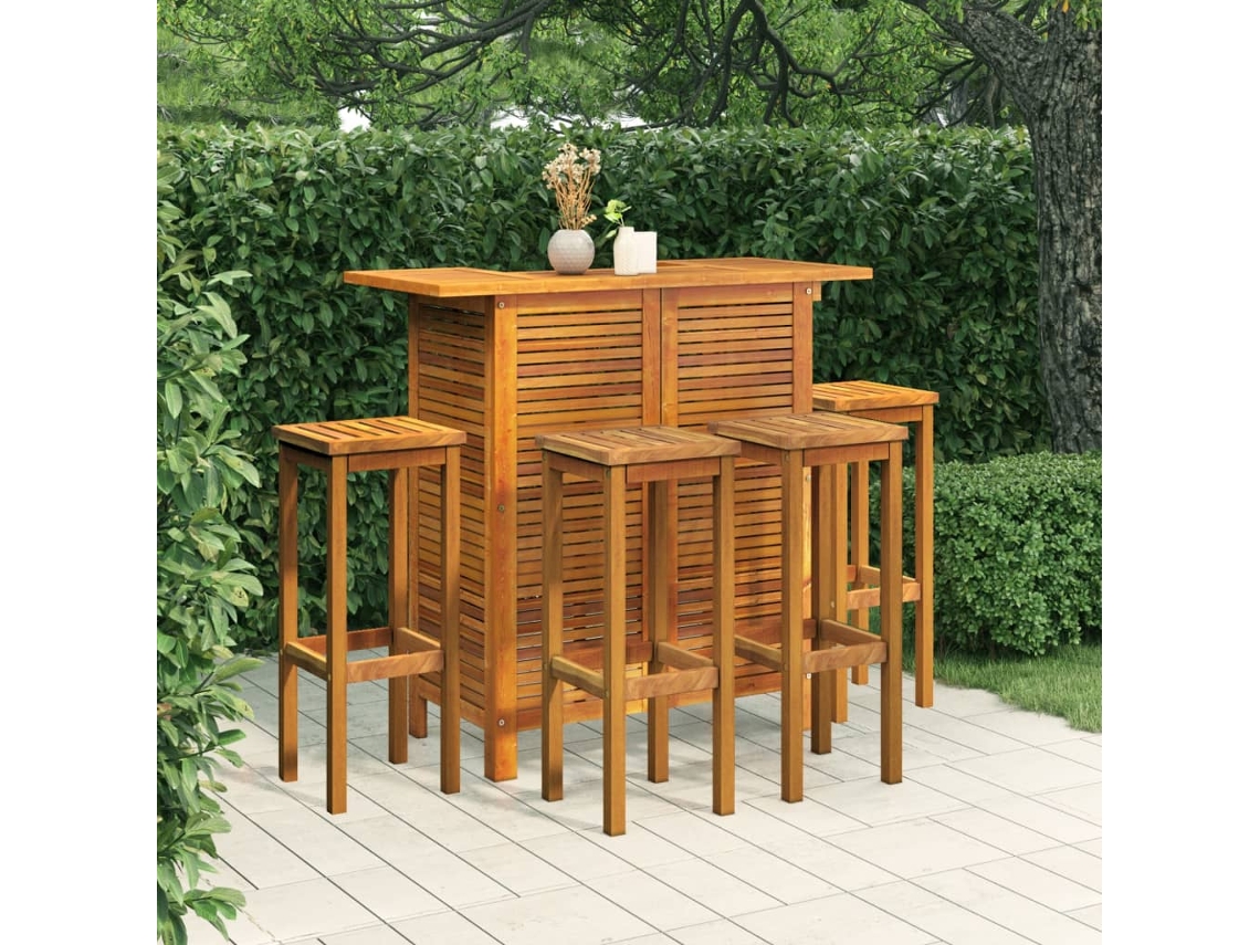 5 Pcs Conjunto De Bar Para Jardim Madeira De Acácia Maciça Dkd Home Decor