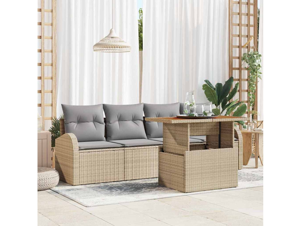 Vidaxl Conjunto De Sofá De Jardim 5 Unid. Bege Rattan Sintético