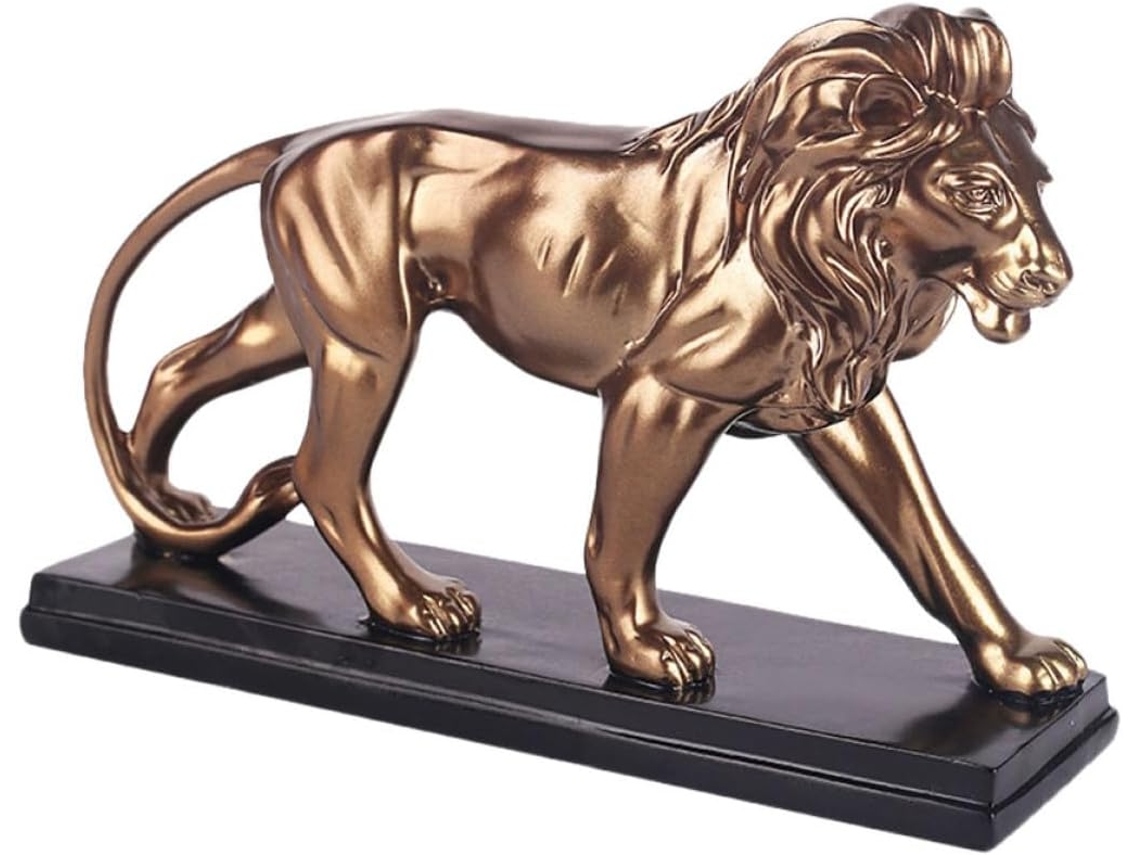 Enfeite Filhote Resina Dourada Estatueta Decorativa Elegante Portátil Presente Artístico Exclusivo Leão Casa GOKOCO