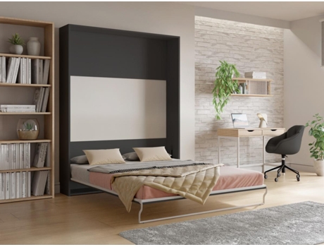 Cama embutida MALINA VENTE-UNIQUE Cinza antracite, Natural claro 160x200 cm - Com colchão - Com sommier