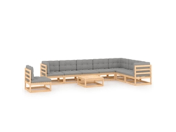 Conjunto 9 lounge de jardim c/ almofadões VIDAXL pinho maciço