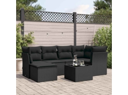 Vidaxl 7 Pcs Conjunto De Sofás P/ Jardim C/ Almofadões Vime Pe Preto