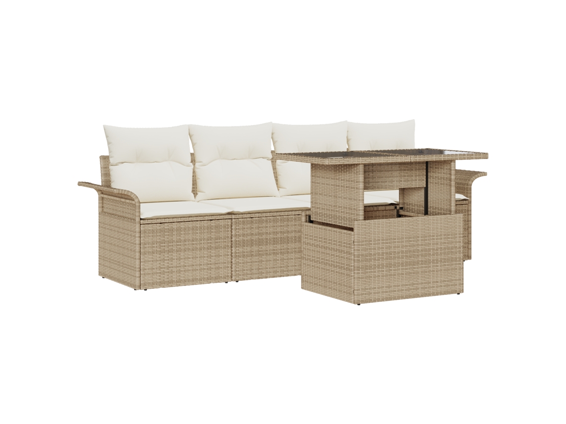 Conjunto 5 Conjunto De Móveis De Jardim Vidaxl Bege Vime Pe (100 X 55 X 73 Cm)