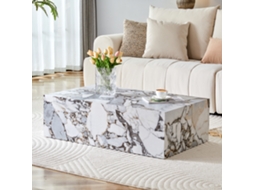 Mesa Centro Retangular Branca Mármore Mdf 90x50x30cm