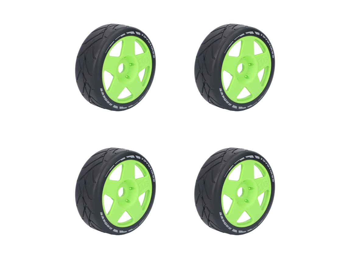 4 Pcs Rodas Rc Gt 1/8 Com Pneus De Corrida Estrada Adesão Forte Resistente Ao Desgaste Adaptador 17mm Verde