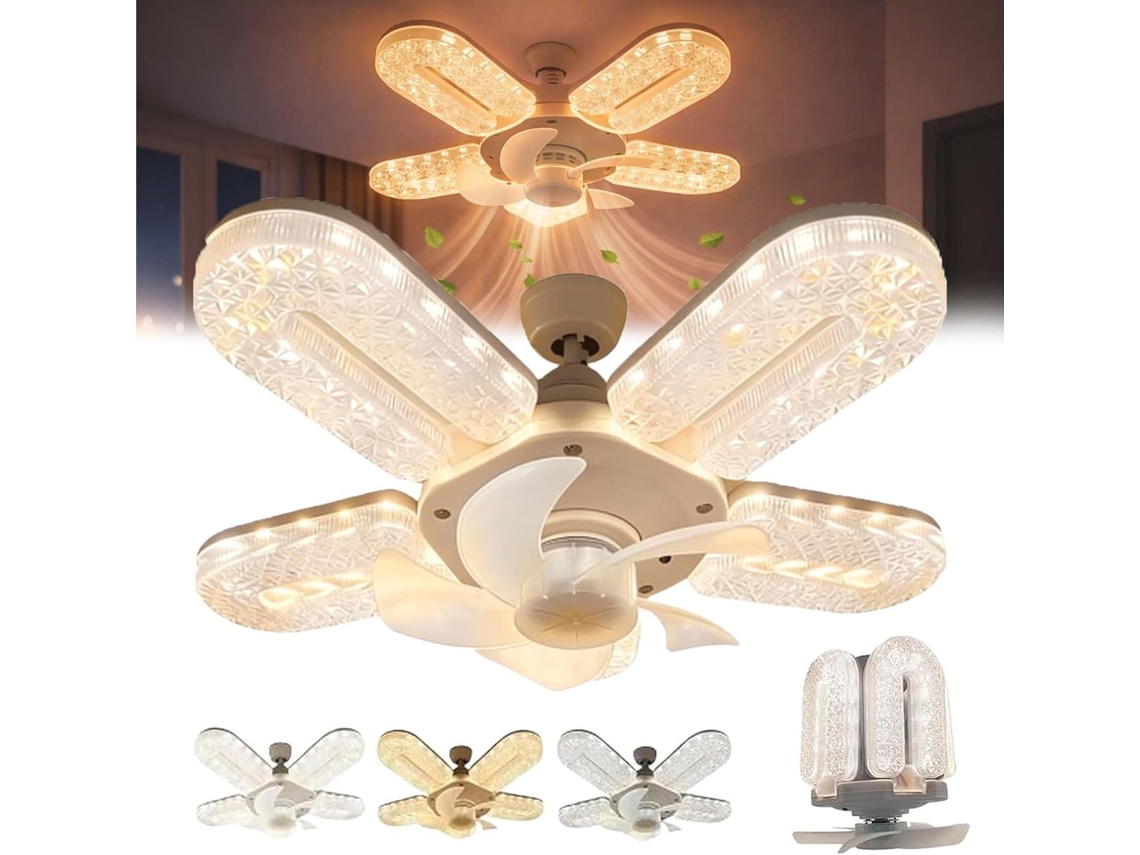 Ventilador De Teto Com Luminária Led 5 Pás Efeito Cristal, 3 Cores