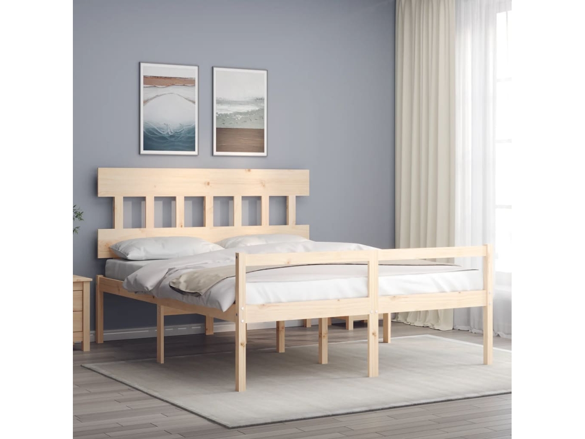 Vidaxl Cama para Idosos com Cabeceira 160x200 Cm Madeira Maciça