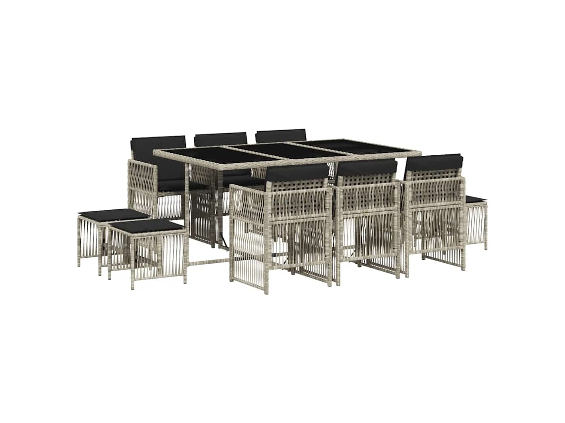 Conjunto de 11 Jantar para Jardim com Almofadões Vime Pe Cinzento MAISON EXCLUSIVE