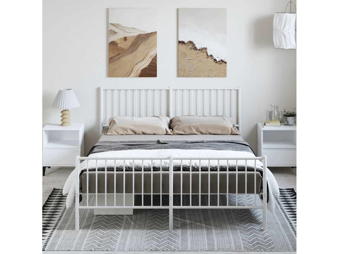 Estrutura De Cama Com Cabeceira E Pés 150x200 Cm Metal Branco