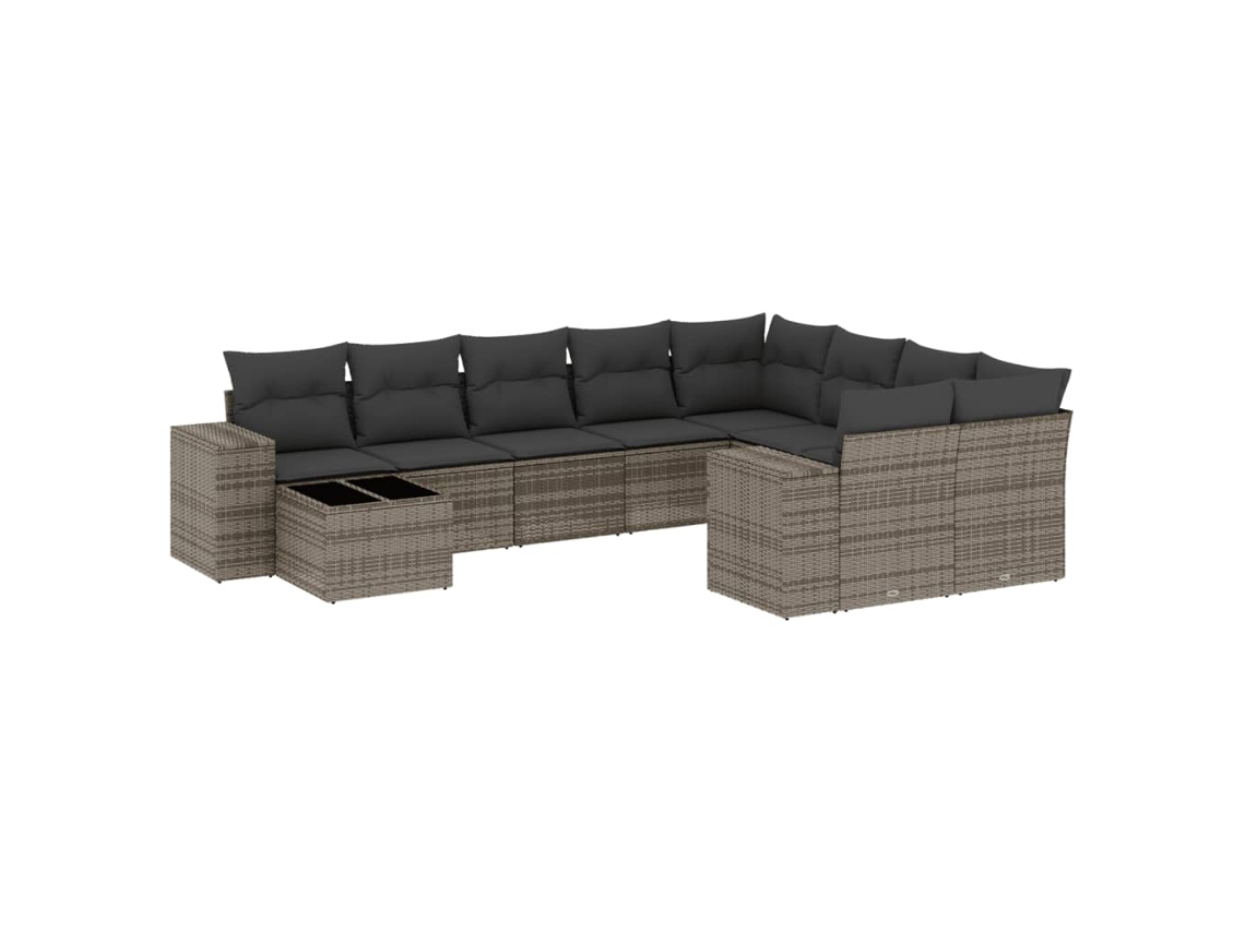 Conjunto de 10 Sofás de Jardim com Almofadões Vime Pe Cinzento MAISON EXCLUSIVE