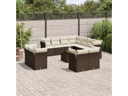 Vidaxl 12 Pcs Conjunto De Sofás Jardim Com Almofadões Vime Pe Castanho