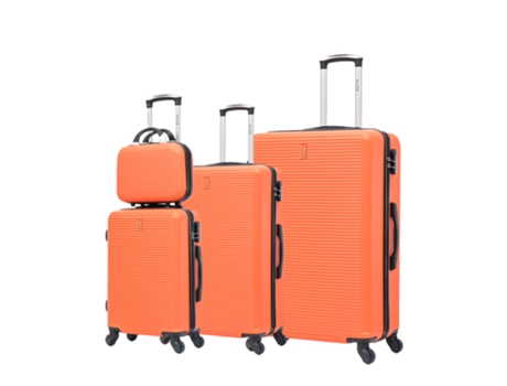 Conjuntos de Malas de Viagem 4 Peças Mala de Cabine Mala Média Mala Grande Necessaire Cadeado Integrado Laranja CELIMS FRANCE