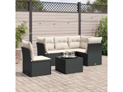 Vidaxl 6 Pcs Conjunto Sofás De Jardim C/ Almofadões Vime Pe Preto
