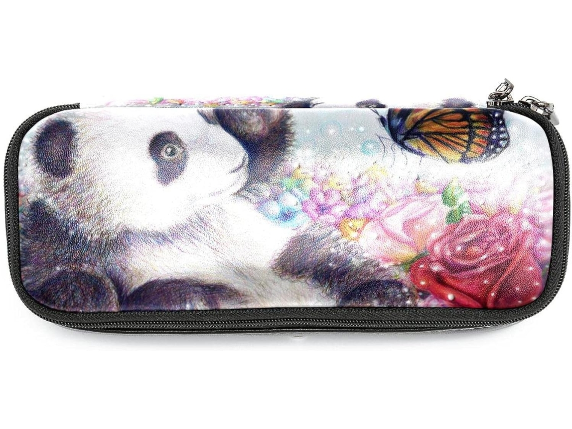 Estojo Grande Com Estampa De Panda E Rosa, Ideal Também Guardar Marcadores, Maquiagem E Outros Itens Escolares De