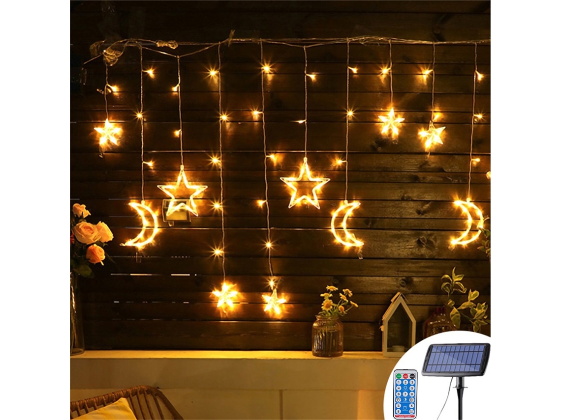 Luz de cortina solar LED com controle remoto, Moon Star, 8 modos, IP65, 3,5m, 138 LEDs | S/MARCA