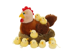 Pelúcia Galinha Maternal 13,8 Polegadas Com Galinheiro 10 Filhotes E Som De Galo
